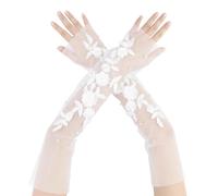 Elerevyo Gants en Dentelle Florale pour Femme, en Maille, Avec NœUd Papillon et Perles, à Pois, Longueur aux Doigts, pour un Mariage éLéGant, une SoiréE ou une SoiréE Blanc1 Longueur:45cm/17.72"