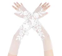 Elerevyo Gants en Dentelle Florale pour Femme, en Maille, Avec NœUd Papillon et Perles, à Pois, Longueur aux Doigts, pour un Mariage éLéGant, une SoiréE ou une SoiréE Blanc21 Longueur:44.5cm/17.52"