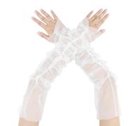 Elerevyo Gants en Dentelle Florale pour Femme, en Maille, Avec NœUd Papillon et Perles, à Pois, Longueur aux Doigts, pour un Mariage éLéGant, une SoiréE ou une SoiréE Blanc5 Longueur:49cm /19.29"