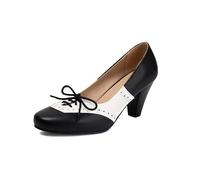 elerhythm Mary Jane Escarpins à talons bicolores classiques et rétro à lacets Style années 1950 Vintage Bout rond fermé des années 1940, Noir , 39.5 EU