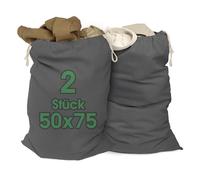ELES VIDA® - Lot de 2 sacs à linge 50 x 75 cm en 100% coton - Sacs à linge extra larges - Durable, avec cordon de serrage, panier à linge de voyage, panier à linge, sac à vêtements, rangement en gris