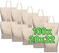 ELES VIDA Sac en coton non imprimé, deux longues anses Öko-Tex®, sac de transport, de courses, en toile de jute, sen tissu, Naturel | 28 x 32 cm, 100 Sacs, Minimal