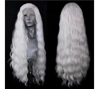 ELESTY Perruque de cheveux synthétiques longs ondulés blancs avec dentelle frontale - Fibre résistante à la chaleur - Cheveux bouclés en vrac - Sans colle