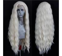 ELESTY Perruque synthétique blond platine avec dentelle frontale pour femme #60 Blond platine glacé avec bande et vagues