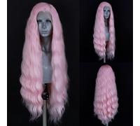 ELESTY Perruques synthétiques avec dentelle frontale - Cheveux longs ondulés résistants à la chaleur - Sans colle - Cheveux naturels bouclés pré-épilés - Perruque de cosplay pour femme - 61 cm