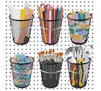 Elesunory Lot de 6 gobelets en panneau perforé avec crochets à anneaux, bacs en métal perforé, porte-gobelet, crochets pour panneau perforé de 6,35 mm, accessoires pour organiser le rangement