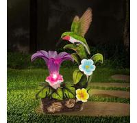 Eletina Colibri Lampe solaire en résine avec décorations de jardin fleuries, statues et figurines imperméables pour terrasse, pelouse, cour (colibri en résine solaire1)