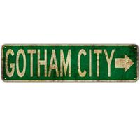Eletina Plaque en métal rétro Gotham City avec flèche droite - Décoration murale vintage - 10,2 x 40,6 cm