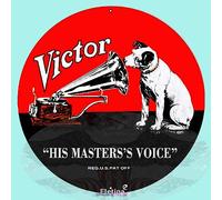Eletina Plaque ronde en aluminium avec phonographe His Master's Voice-RCA Nipper Victor Record - Look rétro - Décoration d'intérieur, club, bar - 30,5 x 30,5 cm