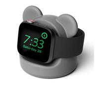 ELETIUO Support de chargeur en silicone compatible avec Apple Watch Series Ultra2/Ultra/10/9/8/SE2/7/6/SE/5/4/3/2/1 (46/45/44/42/41/40/38 mm), station de charge Bear iWatch - Prend en charge le mode