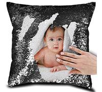 Eletizy Taie d'oreiller Magique avec Image personnalisée, imprimée sur Un côté, taie d'oreiller avec Photo d'animal de Compagnie, d'être Cher et de Famille, 40x40 cm (Housse Uniquement) (Noir)