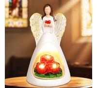 Eletorot Statue d'ange Gardien, Ange Statuette avec lumière LED pour Decoration, Résine Fait Main Statue d'ange, Cadeau pour Thanksgiving, Noël, Anniversaire Mariage