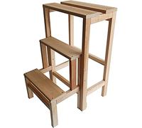ELETTROFERRO Tabouret échelle en bois de hêtre naturel pliable peu encombrant - échelle 3 marches à rabat.