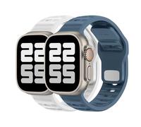 ELETTRONEO UC2 Bracelet Sport pour Apple Watch Band Ultra 2 49mm, Series 10 46mm, 9 8 7 45mm 41mm, SE 6 5 4 44mm 40mm, 3 2 1 42mm 38mm Femme Homme Silicone, Bleu abysse/Blanc, 2 pièces