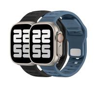 ELETTRONEO UC2 Bracelet Sport pour Apple Watch Band Ultra 2 49mm, Series 10 46mm, 9 8 7 45mm 41mm, SE 6 5 4 44mm 40mm, 3 2 1 42mm 38mm Femme Homme Silicone, Noir/Bleu abysse, 2 pièces