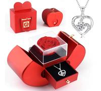 ELEUTH Rose Éternelle de Pomme, Rose Eternelle avec Collier pour Elle, Cadeau Femme, Rose Préservée pour Mère Épouse Petite Amie, Cadeau pour la Saint-Valentin Anniversaire Noël