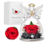 ELEUTH Rose Eternelle sous Ange Gardien - Cadeau Femme pour Noël, Fête des Mères, Anniversaire, Mariage, Saint-Valentin - Figurine d'Ange en Verre avec Rose