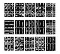 ElevaPulse Lot de 15 pochoirs de tatouage au henné, 15 feuilles avec 142 modèles, pochoirs de tatouage temporaire pour enfants et adultes, pour les fêtes, le carnaval, Halloween et l'art corporel