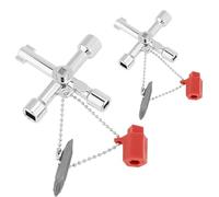 ElevaPulse Lot de 2 clés multifonctions à 4 voies pour armoire électrique - Pour eau, gaz, boîte à gaz - Clé universelle à 4 voies - Argenté