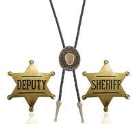 ElevaPulse Lot de 3 bijoux de cowboy - Chapeau de cowboy pour homme - Insigne de shérif et de députy avec chaîne - Accessoire traditionnel pour homme - Pour fêtes occidentales et style campagnard