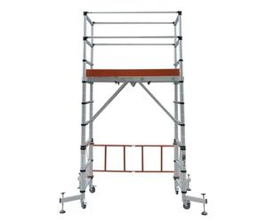 Elevate Échafaudage Roulant Aluminium Hauteur de Travail 3 m 10 marches | Plateforme réglable, garde-corps latéraux, roulettes freinées et pieds stabilisateurs. Charge maximale 150 kg, norme EN 131.