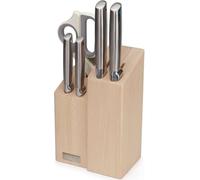 Joseph Joseph Fusion Ensemble Couteaux de Cuisine Professionnelle Japonais 5 pièces, Avec Couperet et Ciseaux de Cuisine, Bloc de Couteaux en bois, Acier Inoxydable
