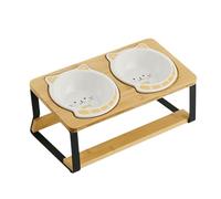 Elevated Cat Bowls, Double Ceramic Raised Food Dish, Spill Proof Design, Non Slip Wooden Base, Excellent for Kittens, Puppies, and Small Pets in Apartments Or Travel
