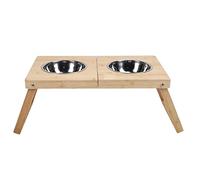 Elevated Cat Bowls Stand Multipurpose Double Stainless Steel Bamboo Raised Dog Bowl Anti Vomiting Cat Food Station for Food and Water for Cats Puppy and Small Dogs