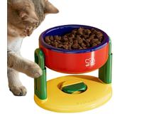 Elevated Cat Food Bowl, Tilted Raised Pet Feeder, Anti-Vomiting Design, Adjustable Height, Small Dogs and Cats Suction Cup Base for MessFree Feeding, 19x16x14.5cm Pink Red