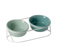 Elevated Ceramic Cat Bowls with Metal Stand Cervical Spine Protection Tilted Pet Food Water Bowl Shallow Cat Food Dish Whisker Friendly for Food & Water (Bol Double Vert foncé + Vert Clair)