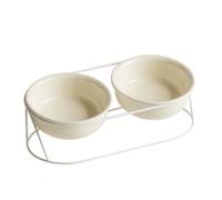 Elevated Ceramic Cat Bowls with Metal Stand Cervical Spine Protection Tilted Pet Food Water Bowl Shallow Cat Food Dish Whisker Friendly for Food & Water (Bol Double Beige)