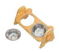 Elevated Dog Bowls, Adjustable Dog Feeder Stand, Wooden Pet Supplies, Non-Slip Stable Base, Easy-to-Clean Stainless Steel, for Floor Feeding, 39x17x18cm, 2 Bowls Natural Wood