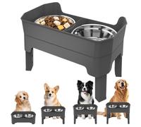 Elevated Dog Bowls, Double Deck Anti Spill Raised Feeder Food and Water Bowl Feature, Adjustable Pet Feeding Station for Puppies Cats Indoor Outdoor Travel Camping Backyard Patio Use