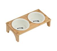 Elevated Dog Bowls, Tilted Ceramic Dog Water Bowl with Wooden Base, 12.6x6.3x3.5inches, Non-Slip Whisker Friendly Feeding Station, Suitable for Small, Medium, Large Puppies and Kittens