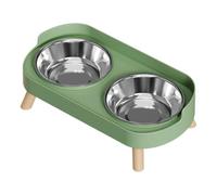 Elevated Pet Bowls Set, 400ml Stainless Steel Food Containers with PP Base, Anti-Slip Design, 32.5x17x10cm, for Cats and Puppies Indoor Use