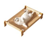Elevated Solid Wood Cat Bed 55.6x44.5x15.5cm | Breathable Imitation Rattan Summer Cooling Lounge for Small Dogs | Modern Indoor Pet Furniture