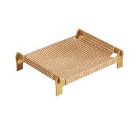 Elevated Woven Pet Hammock Bed with Wood Frame for Cats and Small Dogs | Damp-proof and breathable elevated pet hammock bed featuring a sturdy wood frame and woven rattan fabric, offering a cool