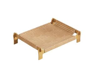 Elevated Woven Pet Hammock Bed with Wood Frame for Cats and Small Dogs | Damp-proof and breathable elevated pet hammock bed featuring a sturdy wood frame and woven rattan fabric, offering a cool