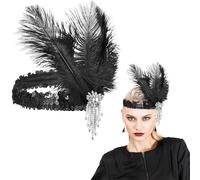 ElevateTech Bandeau à plumes noires avec strass et plumes des années 1920, thème Gatsby rugissant, accessoires pour cheveux pour femme, costume, bal, Halloween, fête
