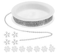 ElevateTech Chaînes rolo en acier inoxydable pour la fabrication de bijoux, chaîne de collier de 5,9 m avec 20 fermoirs mousquetons et 50 anneaux ouverts en métal pour la fabrication de bijoux