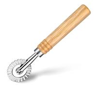 ElevateTech Emporte-pièce à raviolis - Long manche en bois - Roulette de pâte à pâtes - Bord cannelé - Portable - Pour la fabrication de boulettes et de biscuits - Convient pour la cuisine et la