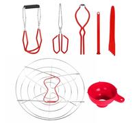 Élévateur de canettes en acier inoxydable avec poignée de préhension - Kit d'outils de mise en conserve de 7 pièces avec clip de canette | Pince à nourriture portable rouge, vert, tournevis de