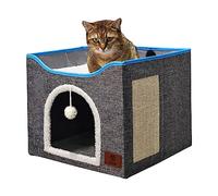 Elevon Lit pour Chat d'intérieur - Maison Pliable pour Chat - Convient pour Toutes Les Saisons - Appartement Cube pour Chat avec griffoir et Coussin réversible, Convient pour Les Petits Animaux de
