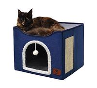 Elevon Maison pour Chat Pliable Bleue Moderne avec griffoir et Coussin réversible en Laine, Convient pour Plusieurs Chats de Moins de 9 kg