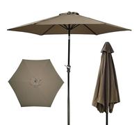 Elevon Parasol de terrasse d'extérieur de 2,7 m, parasol rayé de marché avec bouton-poussoir d'inclinaison et manivelle, beige, Moderne