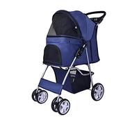 Elevon Poussette multifonction à 4 roues pour chien et chat, pliable et portable avec sac de transport amovible, convient pour chiens et chats de taille moyenne et petite, bleue
