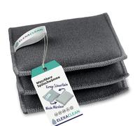 ELEXACLEAN éponge Microfibre Vaisselle - Lot de 3, Double Face, 12x10 cm | Grattoir anthracite lavable en machine, face douce + face grattante, cuisine, salle de bain, usage universel