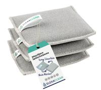 ELEXACLEAN éponge Vaisselle Microfibre - Lot de 3 avec grattoir | Double face lavable à 60 °C, 12 x 10 cm, gris clair, pour cuisine, salle de bain et voiture