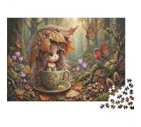 Elf dans Une Tasse de théPuzzles 1000 Pièces en Papier Recy onte de fées d' Automne pour Grands-Parents Anti-Stress Renforcement Familial Qualité Premium 52x38cm/1000pcs