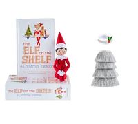 Elf on The Shelf Elfe scout aux yeux bleus avec livre de tradition de Noël associé à la nouvelle robe Claus Couture Tiny Tinsel Dress